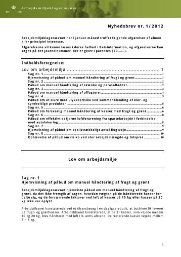 Nyhedsbrev nr. 1/2012 Lov om arbejdsmiljø ...