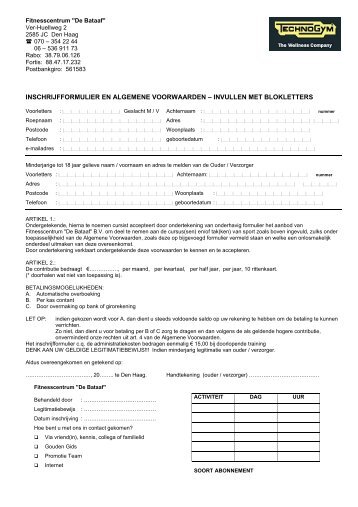 INSCHRIJFFORMULIER EN ALGEMENE ... - Fitness de Bataaf