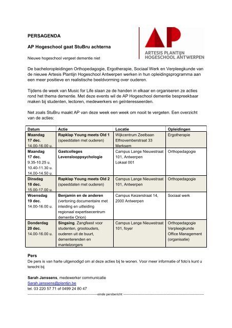 PERSAGENDA AP Hogeschool gaat StuBru achterna - Plantijn ...