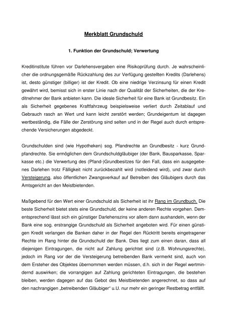 Merkblatt Grundschulden - Notare Dr. Wahl und Dr. Adrian