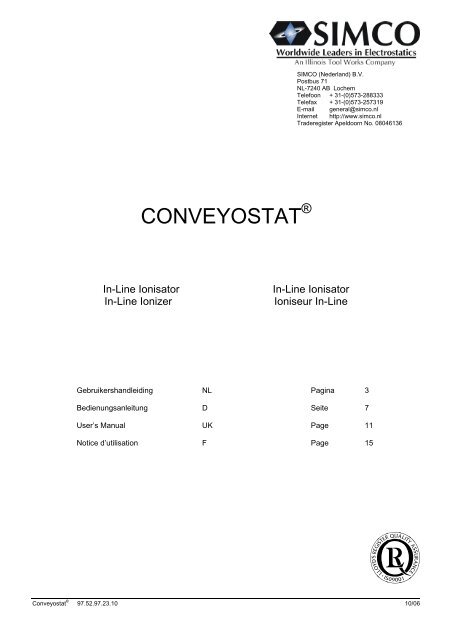 gebruikershandleiding conveyostat® (nl) - Ziegener + Frick GmbH