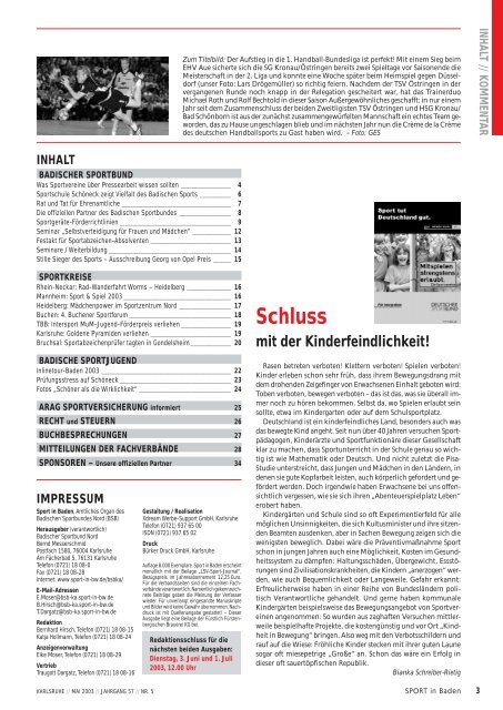 Download des Sport in Baden Nr. 05/03 - Badischer Sportbund Nord ...
