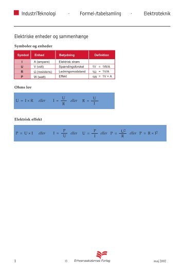 IndustriTeknologi · Formel-/tabelsamling · Elektroteknik Elektriske ...