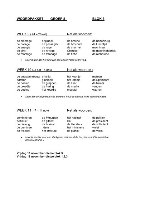 Welp Groep 8 woordpakket blok 3 - Statenschool QI-45