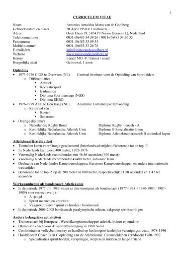 Curriculum vitae Toine van de Goolberg