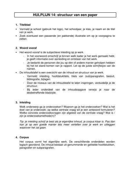 HULPLIJN 14: structuur van een paper