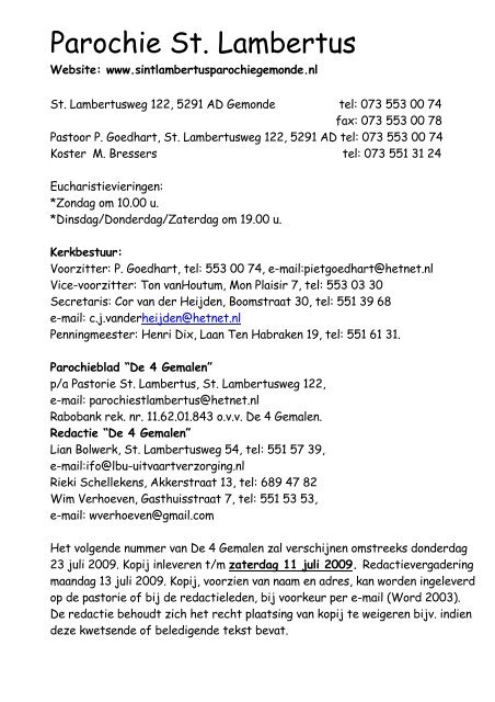 Editie van mei, juni en juli - St Lambertus Parochie