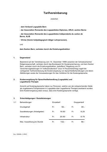 Tarifvereinbarung - bei Logopädie Bern