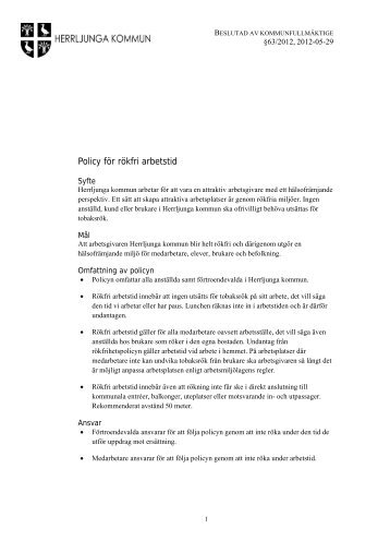 Policy för rökfri arbetstid §6320120529.pdf - Herrljunga kommun
