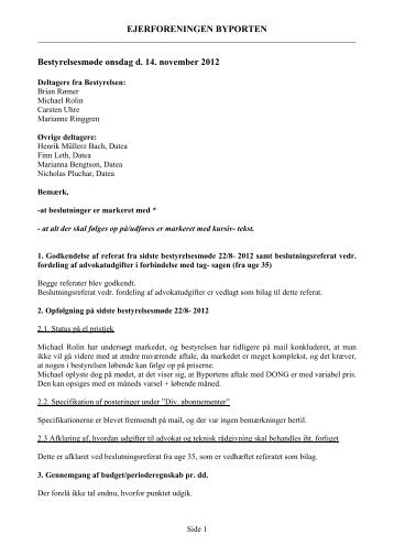 Beslutningsreferat af bestyrelsesmøde mandag d