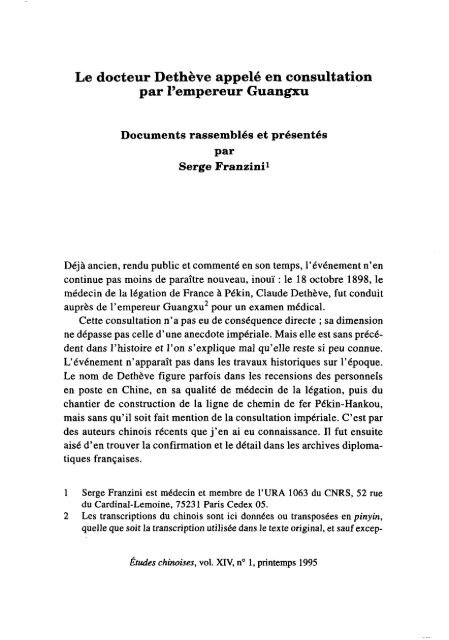 Le docteur Dethève appelé en consultation par l'empereur ... - AFEC