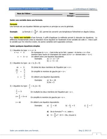 L'isolement d'une variable dans une