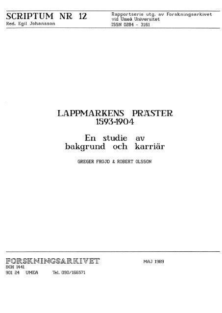Lappmarkens präster 1593-1904. En studie av bakgrund och karriär.