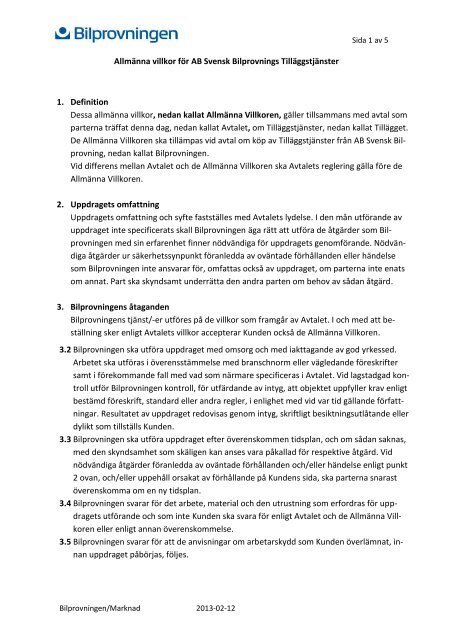 Allmänna villkor för AB Svensk Bilprovnings ... - Bilprovningen