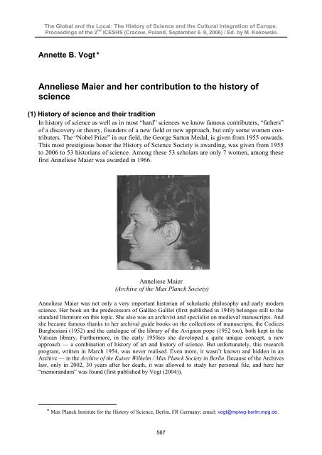 Anneliese Maier and her contribution to the history of ... - 2nd ICESHS