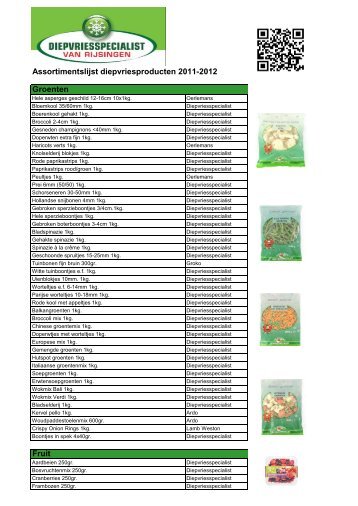 Assortimentslijst diepvriesproducten 2011-2012 Groenten Fruit