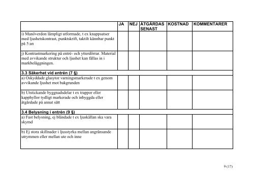 CHECKLISTA FÖR TILLGÄNGLIGHETSINVENTERING - E-verktyget