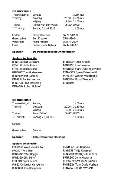 nieuwe indeling seniorenteams seizoen 2013 2014