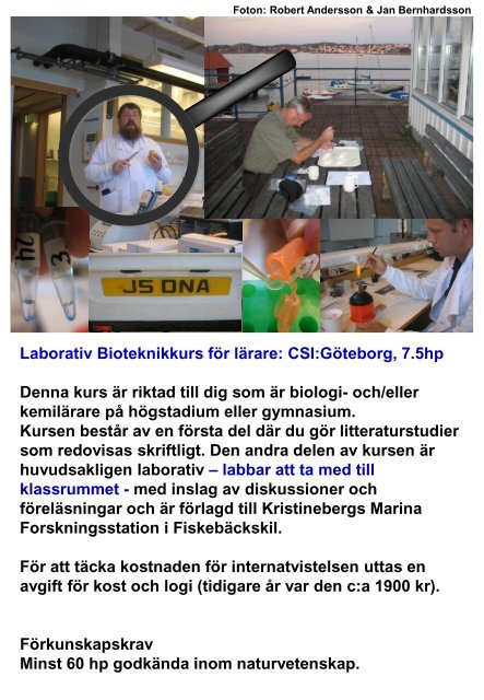 Laborativ Bioteknikkurs för Lärare “CSI Göteborg”