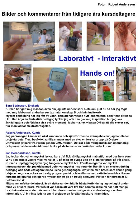 Laborativ Bioteknikkurs för Lärare “CSI Göteborg”