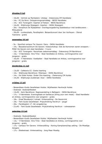 dinsdag 9 juli - 10u30 - Vertrek op Marktplein: Uitstap - Ziekenzorg ...