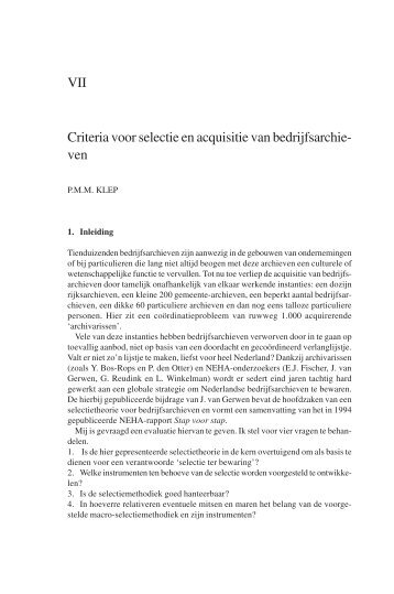 Criteria voor selectie en acquisitie van bedrijfsarchieven - NEHA