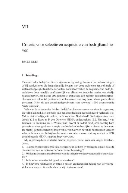 Criteria voor selectie en acquisitie van bedrijfsarchieven - NEHA