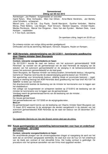 001 AGB Herentals: statutenwijziging van 20/12/2011 - kennisname ...