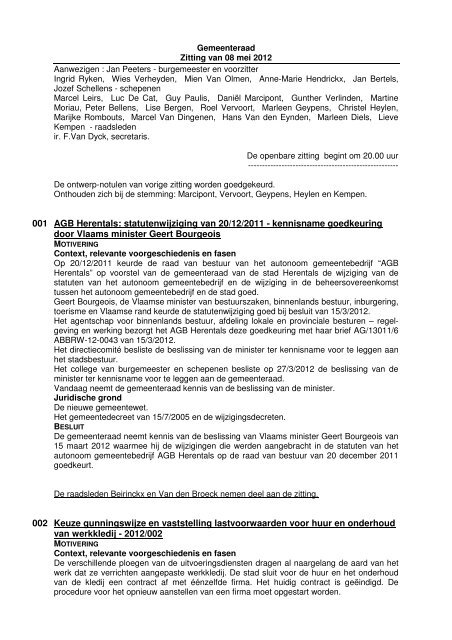 001 AGB Herentals: statutenwijziging van 20/12/2011 - kennisname ...