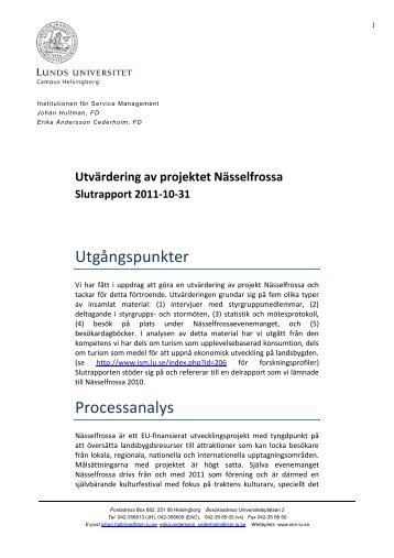 Utvärdering av projektet Nässelfrossa. Slutrapport. - Institutionen för ...