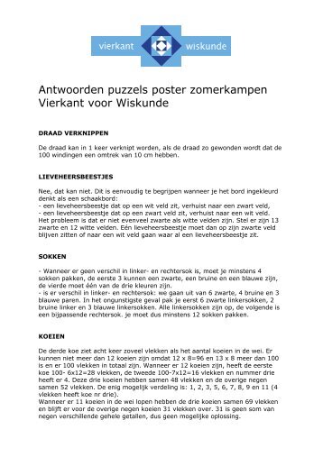 Antwoorden puzzels poster zomerkampen Vierkant voor Wiskunde