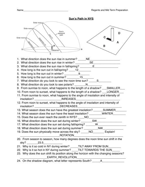 Regents and MidTerm Prep Answers - HMX Earth Science