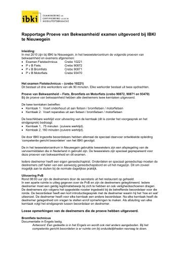 Rapportage Proeve van Bekwaamheid/ examen uitgevoerd bij IBKI ...