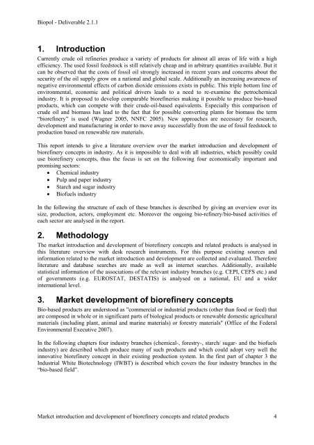 D 2.1.1 Note on literature review concerning market ... - Biorefinery