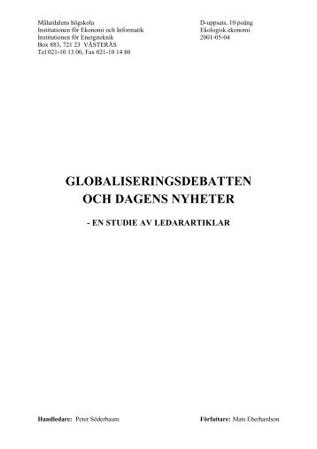 Globaliseringsdebatten och Dagens Nyheter - Svenska Ekodemiker