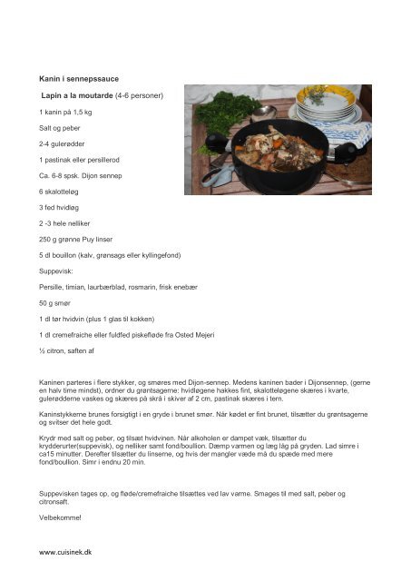 www.cuisinek.dk Kanin i sennepssauce Lapin a la moutarde (4-6 ...