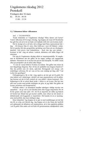 Protokollet (pdf, nytt fönster) - Riksdagen