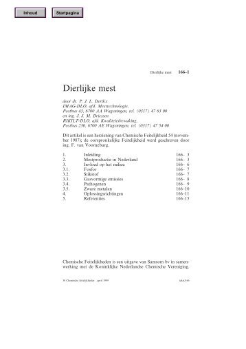 Dierlijke mest - Chemische Feitelijkheden