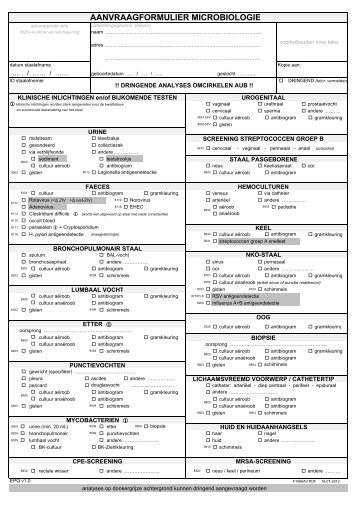 AANVRAAGFORMULIER MICROBIOLOGIE - AZ Sint-Maarten