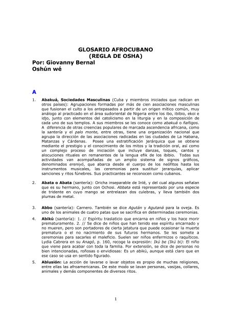 Glosario Afrocubano Regla De Osha Por Giovanny - 