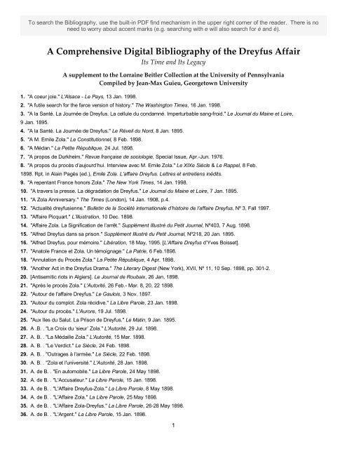 A Comprehensive Digital Bibliography Of The Dreyfus Affair Sceti