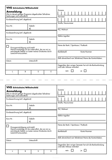 SONDERVERANSTALTUNGEN - VHS Schriesheim