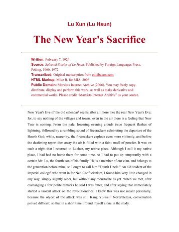 (Lu Hsun) The New Year's Sacrifice