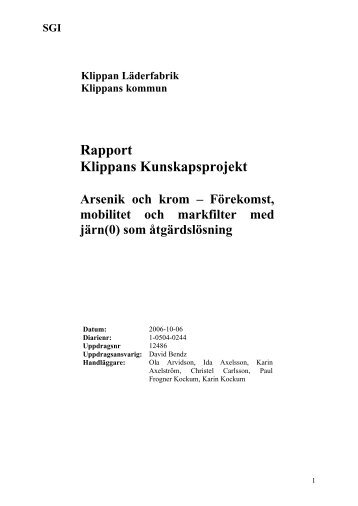 Kunskapsprojekt Arsenik och krom SGI 2006 - Klippan