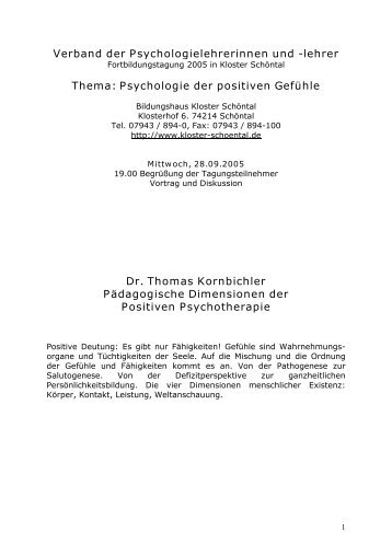 Psychologie der positiven Gefühle Dr. Thomas Kornbichler ...