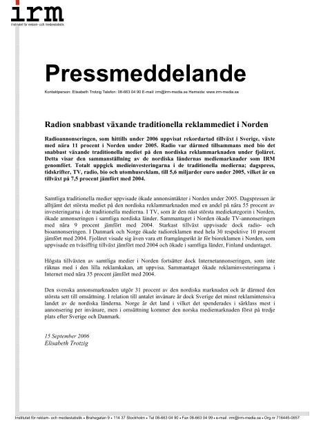 Pressmeddelande - IRM