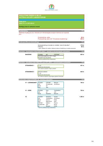 Prislista Laboratoriet - Eskilstuna Energi och Miljö