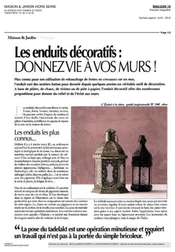 Les enduits décoratifs : - Marius Aurenti