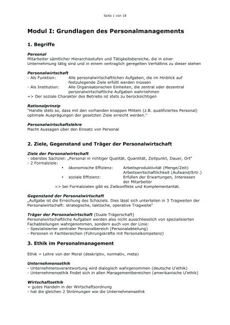 Modul I: Grundlagen des Personalmanagements - Materialbunker ...