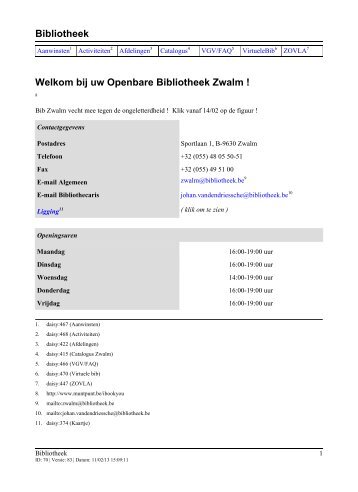 Bibliotheek Welkom bij uw Openbare Bibliotheek Zwalm !